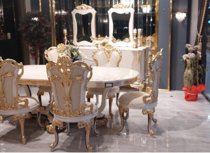 Luxus Couch Möbel Esstisch Barock Essgarnitur Gruppe Tisch + 6x Stuhl