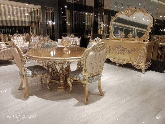 Goldener Runder Esstisch Essgarnitur Tisch 4x Stuhl Anrichte 6tlg. Neu