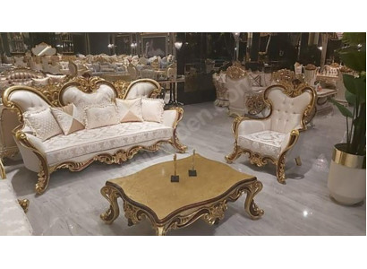 Polster Garnitur Chesterfield 3+1 Sitz + Couchtisch Holz Barock Rokoko