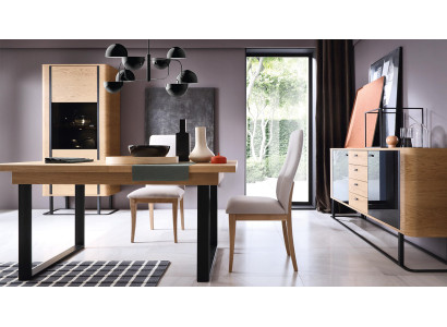 Hochwertes Wohnzimmer Möbel Set Vitrine + Esstisch + Sideboard Kommode
