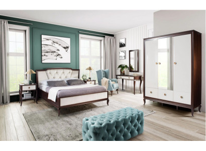 Komplettes Schlafzimmer Set 4 tlg Design Bett + 2x Nachttisch + Kleiderschrank