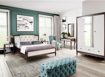 Komplettes Schlafzimmer Set 4 tlg Design Bett + 2x Nachttisch + Kleiderschrank