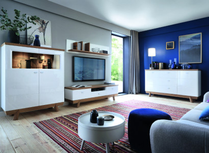 Wohnzimmer Garnitur Set Wohnwand Sideboard Vitrine Regal Design Hotel Möbel Neu