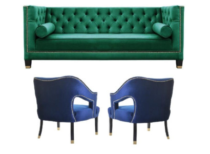 Grün Sofagarnitur 3tlg Set Couch Garnituren Sitz Polster Chesterfield Set Samt