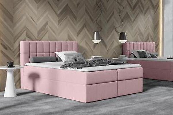 Bett Rosa Stoff Boxspringbett Textil Design Doppel Hotel Modern mit Bettkasten