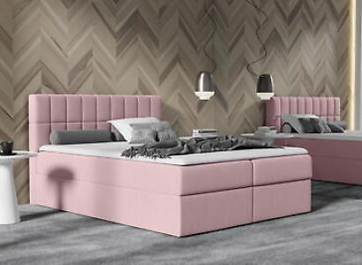 Bett Rosa Stoff Boxspringbett Textil Design Doppel Hotel Modern mit Bettkasten