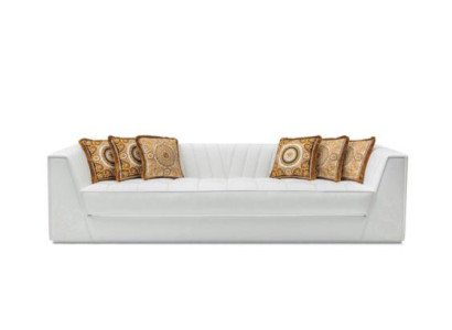 Weiße Luxus Couch Medusa mit goldenen Köpfen Sofa Dreisitzer Couchen Leder