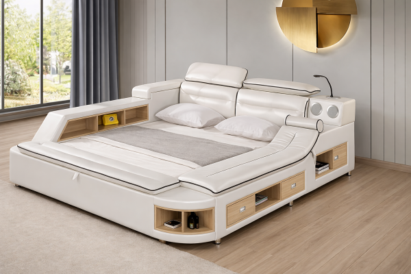 Luxus Bett Bett Leder Betten 180x200 Multifunktion Schlafzimmer Liege
