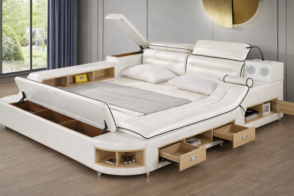 Luxus Bett Bett Leder Betten 180x200 Multifunktion Schlafzimmer Liege