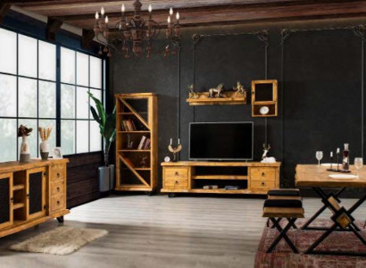 Echtholz Möbel Wohnzimmer Esszimmer Essgarnitur 4 tlg Set Schrank Möbel