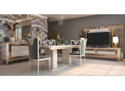 Stilvoller Esszimmerstuhl in grau-weißen Tönen mit barockem Design