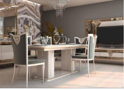 Stilvoller Esszimmerstuhl in grau-weißen Tönen mit barockem Design