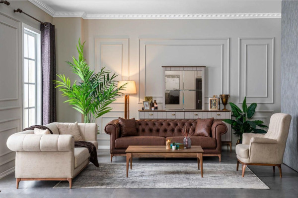 Gepolsterte Wohnzimmer Möbel Sofagarnitur Couch Set Stoffsofa 3tlg. Textil