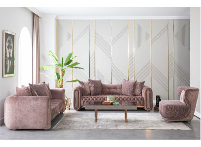 Luxus Sofagarnitur Braune Couch Textil Sofa Couchen Polster Gruppe 3+3+1