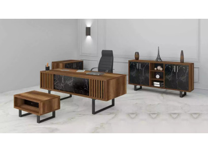 Schreibtisch Büro Set Einrichtung mit Marmor Tisch Büro Schrank 4tlg.