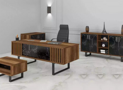 Schreibtisch Büro Set Einrichtung mit Marmor Tisch Büro Schrank 4tlg.