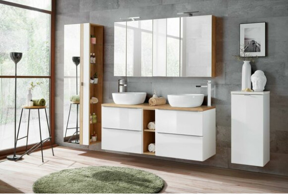 Design Badezimmer Möbel Bad 8 tlg. Set Garnitur Schrank Deko Waschbecken