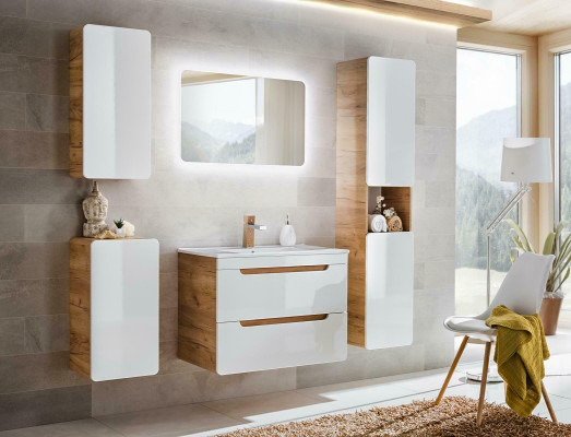 Design Badezimmer Möbel Bad Garnitur Schrank Waschbecken Deko Beleuchtung