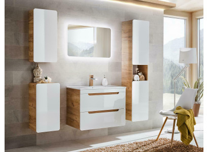 Design Badezimmer Möbel Bad Garnitur Schrank Waschbecken Deko Beleuchtung