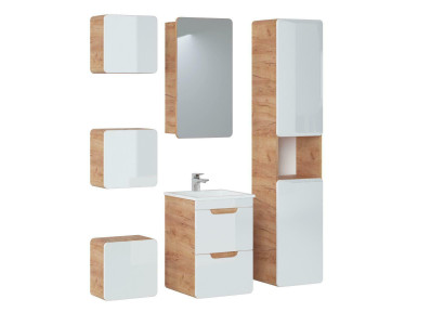 Design Badezimmer Möbel Gruppe Bad 6tlg. Set Garnitur Schrank Waschbecken Holz
