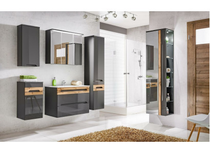 Design Badezimmer Möbel Bad 6 tlg. Set Garnitur Schrank Waschbecken Beleuchtung