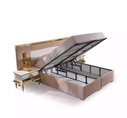 Beige Schlafzimmer Garnitur Doppelbett 2x Nachttische Schlaftische 3tlg