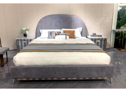 Graue Schlafzimmer Garnitur Bettgestell 2x Nachttische Doppelbett 3tlg