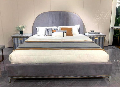 Graue Schlafzimmer Garnitur Bettgestell 2x Nachttische Doppelbett 3tlg