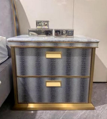 Graue Schlafzimmer Garnitur Bettgestell 2x Nachttische Doppelbett 3tlg