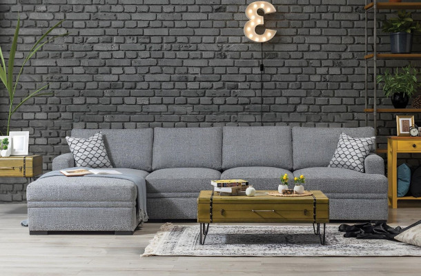 Sofa L-Form Stil Modern Grau Ecksofa Wohnzimmer Möbel Design Einrichtung