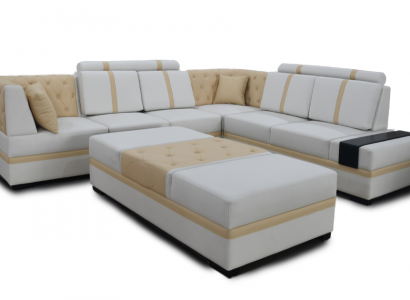 Designer Sofa Luxus Ecksofa mit Hocker Polster Garnitur Wohnzimmer L-Form