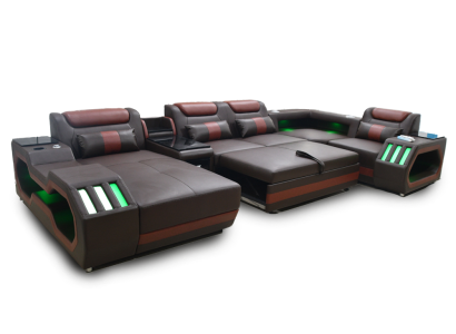 Luxus Ecksofa U-Form Wohnzimmer Sofa mit Bettfunktion Couch Möbel LED