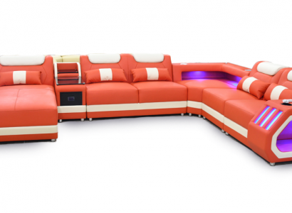 Ecksofa U-Form Orange Wohnlandschaft Couch Polster Eckgarnitur Sofa Modern
