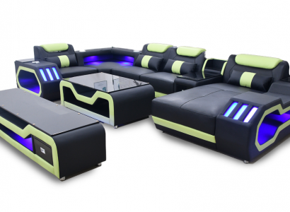 Ecksofa U-Form schwarz Wohnlandschaft Couch Polster Eckgarnitur Sofa