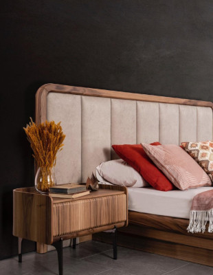 Braune Luxus Holz Schlafzimmer Garnitur Bett Spiegel Schminktisch Neu