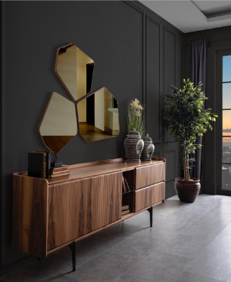 Moderne Esszimmer Luxus Garnitur Esstisch 2x Stühle Sideboard Kommode
