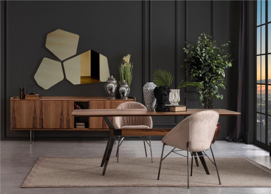 Moderne Esszimmer Luxus Garnitur Esstisch 2x Stühle Sideboard Kommode