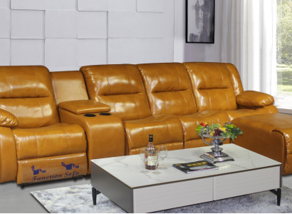 Sofa 4 Sitzer Couch Polster Kunstleder Sofas Braun Pouffe Couchen Neu