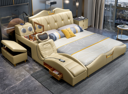 Design Bett Beige Hotel Polster 180x200 Multifunktion Regal Betten Neu