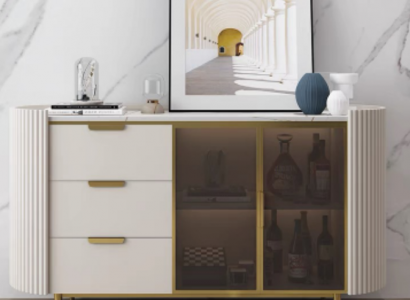 Designer Kommode Anrichte Schrank Wohnzimmer Regal Edelstahl Luxus Board