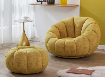 Sessel Sitz Modern Design Wohnzimmer Gelb Luxus Polster Stoff Neu