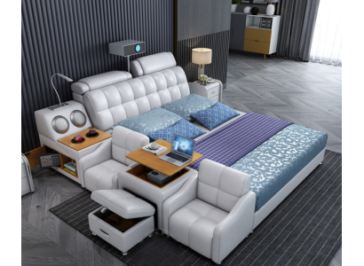 Multifunktions Bett Boxen Luxus Design Leder Betten Hotel Doppel Neu