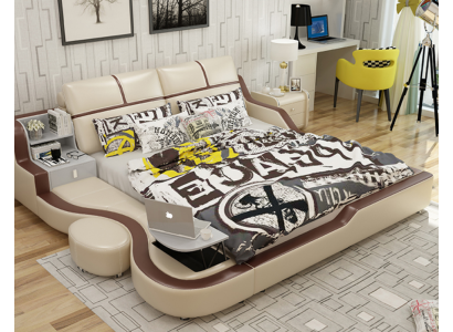 Multifunktions Bett Luxus Design Beige Betten Doppel Regal 180x200cm