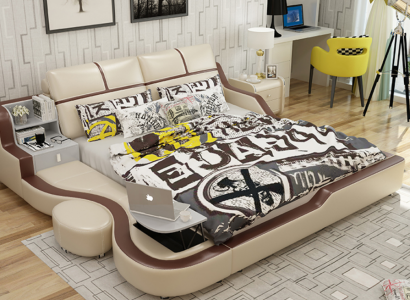 Multifunktions Bett Luxus Design Beige Betten Doppel Regal 180x200cm