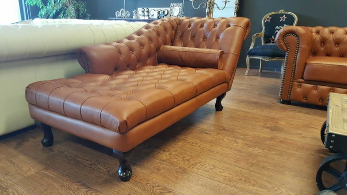 Chesterfield Chaiselongues Liege Ottomane Sofa Echtes Leder Relax Chaise Neu