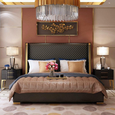 Designer Polsterbett Bett Betten Stoff Holz Luxus Ehebett 180x200cm Doppelbett