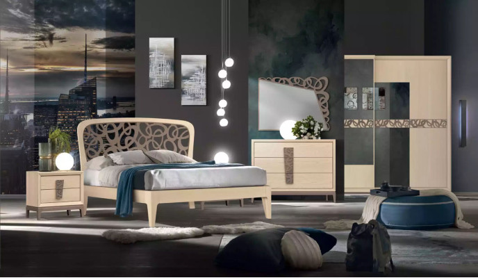 Schlafzimmer Set Bett 2x Nachttische Design Möbel neu 3tlg Modern Holz