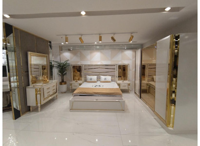 Schlafzimmer Set Komplett Bett + 2x Nachttische Kommode mit Spiegel Modern Neu