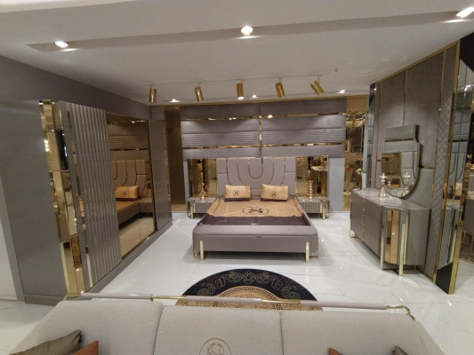 Schlafzimmer Set Luxus Komplettes Bett 2x Nachttisch Kleiderschrank 4tlg