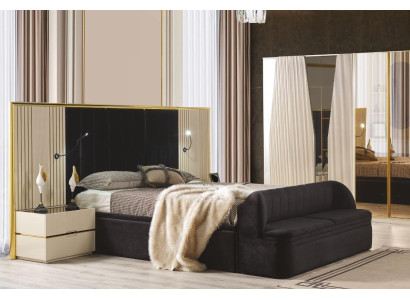 Schlafzimmer Set von 4tlg luxuriös Holz Möbel Elegant Schrank Nachttisch Hocker